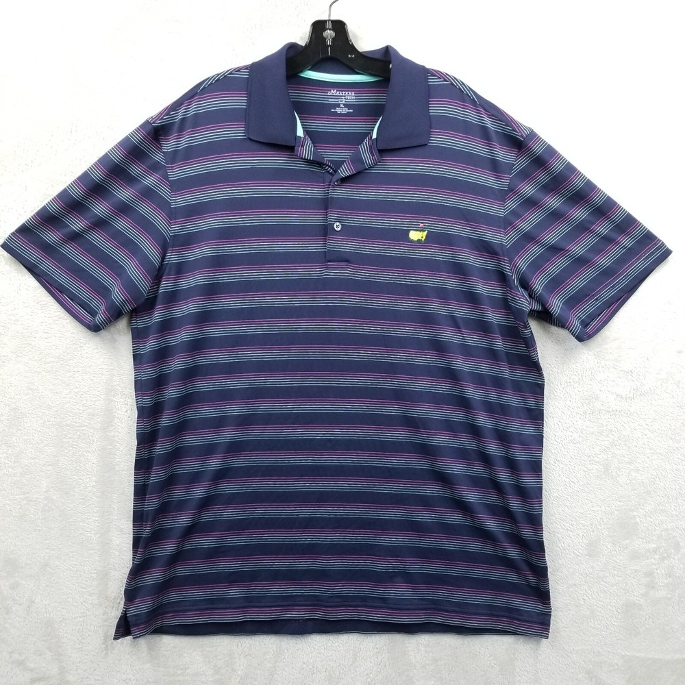 Masters Tech Shirt Men XL Blue Polo Golf‎ Striped Augusta National Short Sleeve